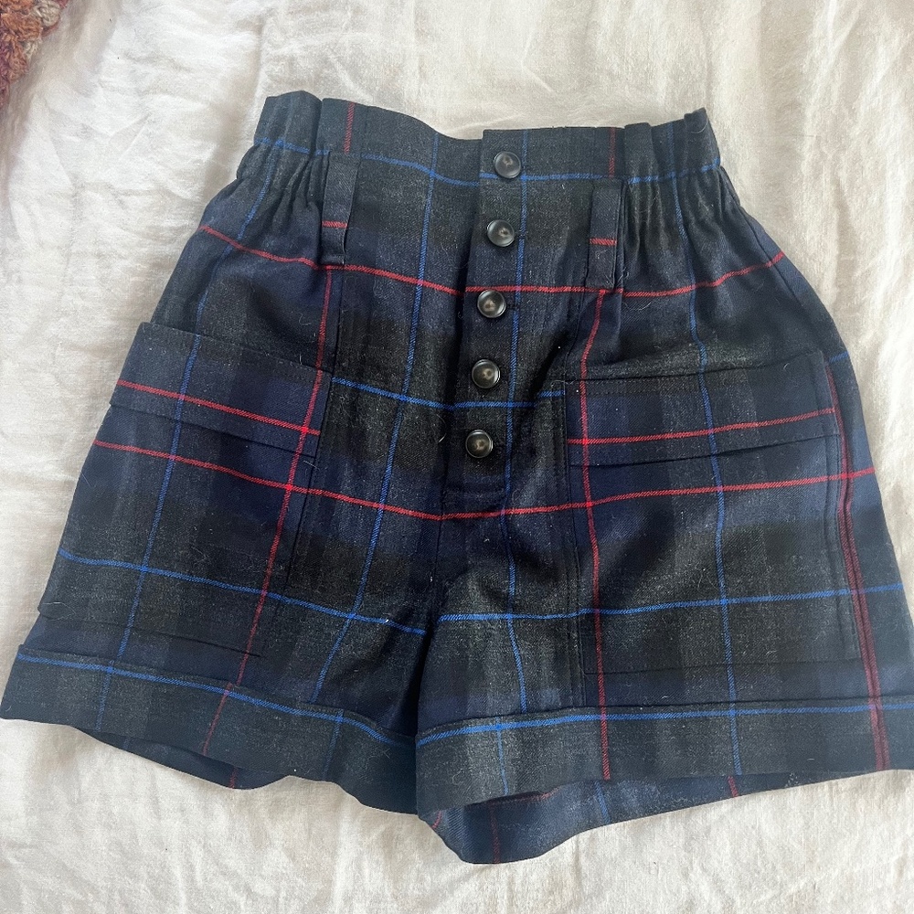 Sezane Black and Blue Plaid Shorts